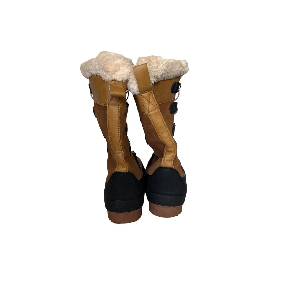 Snow Boots Girls 4 Brown Faux Fur Insulated Winter Laced